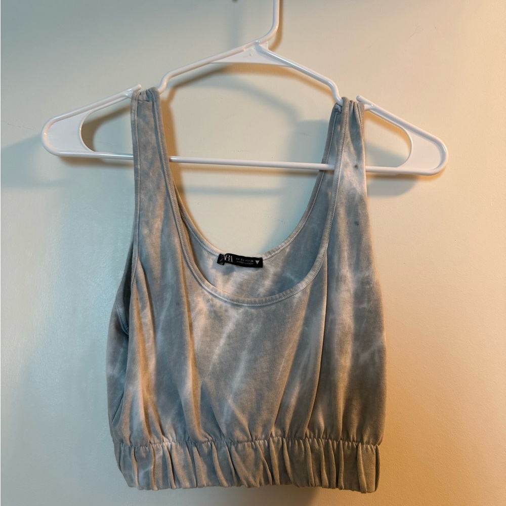 Zara Women's Blue Tie-Dye Crop Top